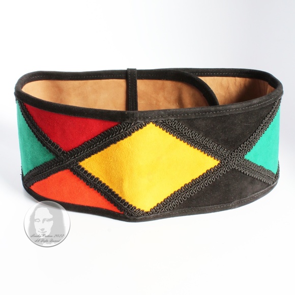 Moschino Wide Belt Suede Leather Harlequin Style Multicolor Rare Vintage 80s main image 4